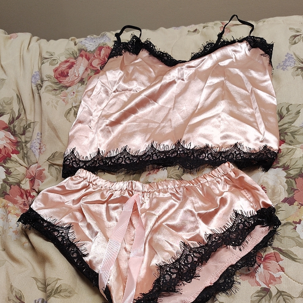 Silk Satin Lace Trim Sleepwear Set